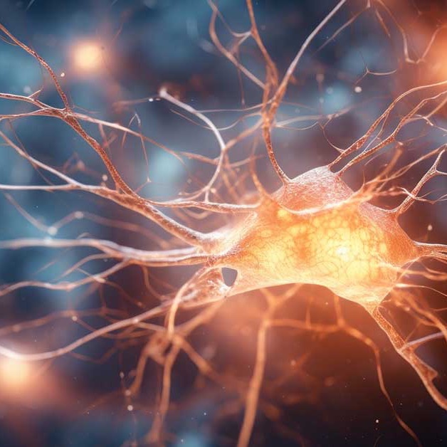 Illustration of a glowing nerve cell and its branching connections